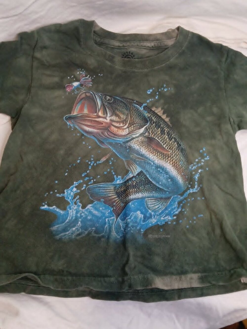 Green tie dye Big Bass t shirt size small kids